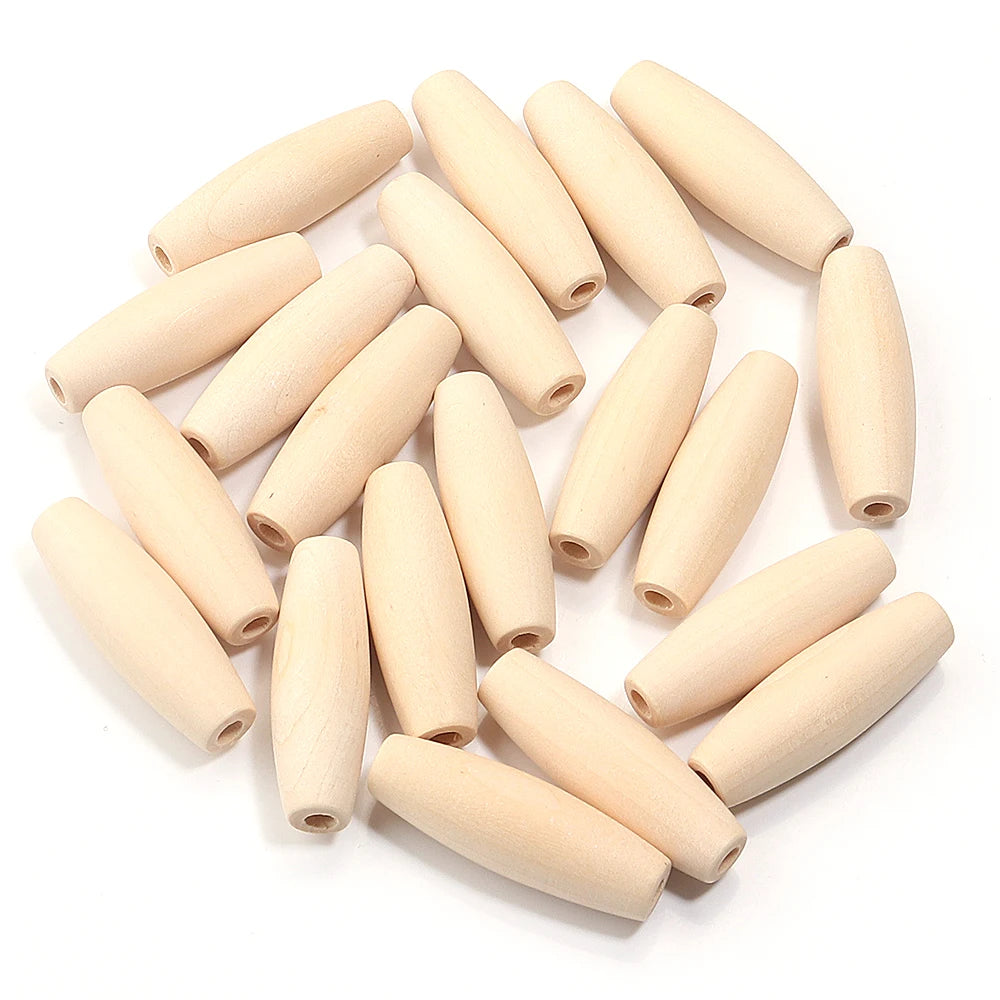 Wooden beads arranged in a circular pattern on a white background