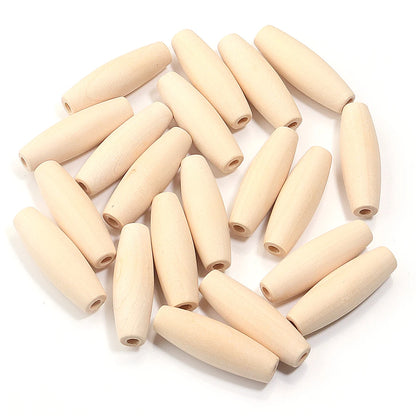 Wooden beads arranged in a circular pattern on a white background