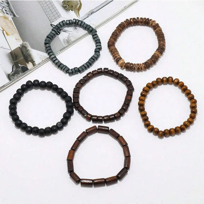6-Piece Wood Bead Bracelet Set for Men & Women | Boho Stackable Bracelets | Vintage Casual Style