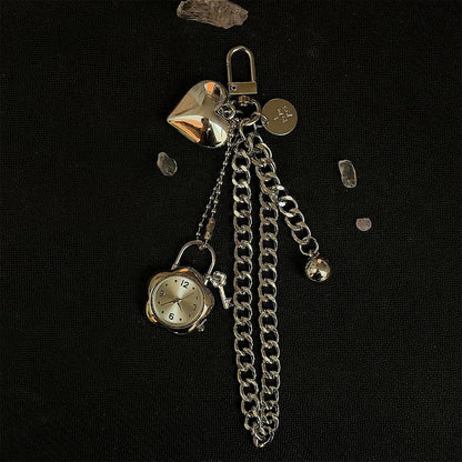 Heart Watch Bag Charm | Functional Clock Keychain | Purse & Backpack Charm with Heart, Key & Crystal Accents