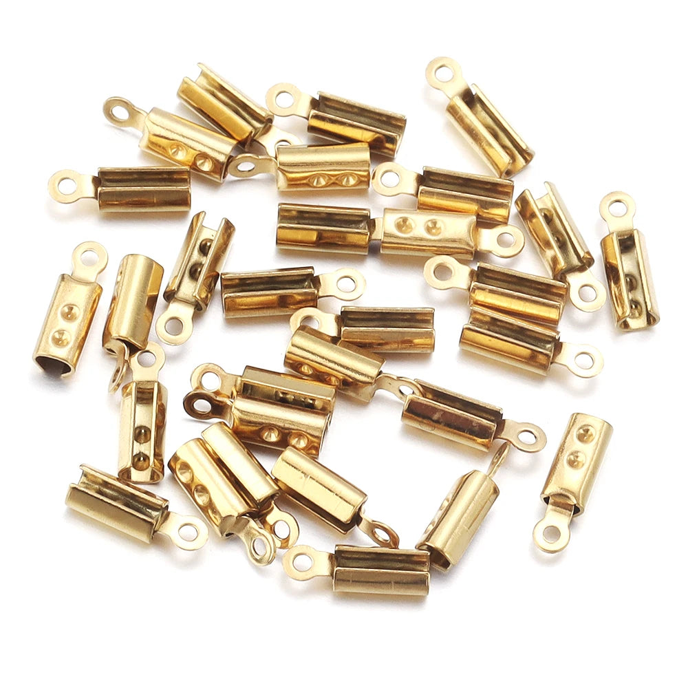 Stainless Steel Cord End Caps for Jewelry Making | Fold-Over Crimp Connectors for Leather Cord & Bracelets | Bead Caps for Jewelry