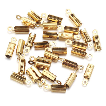 Stainless Steel Cord End Caps for Jewelry Making | Fold-Over Crimp Connectors for Leather Cord & Bracelets | Bead Caps for Jewelry