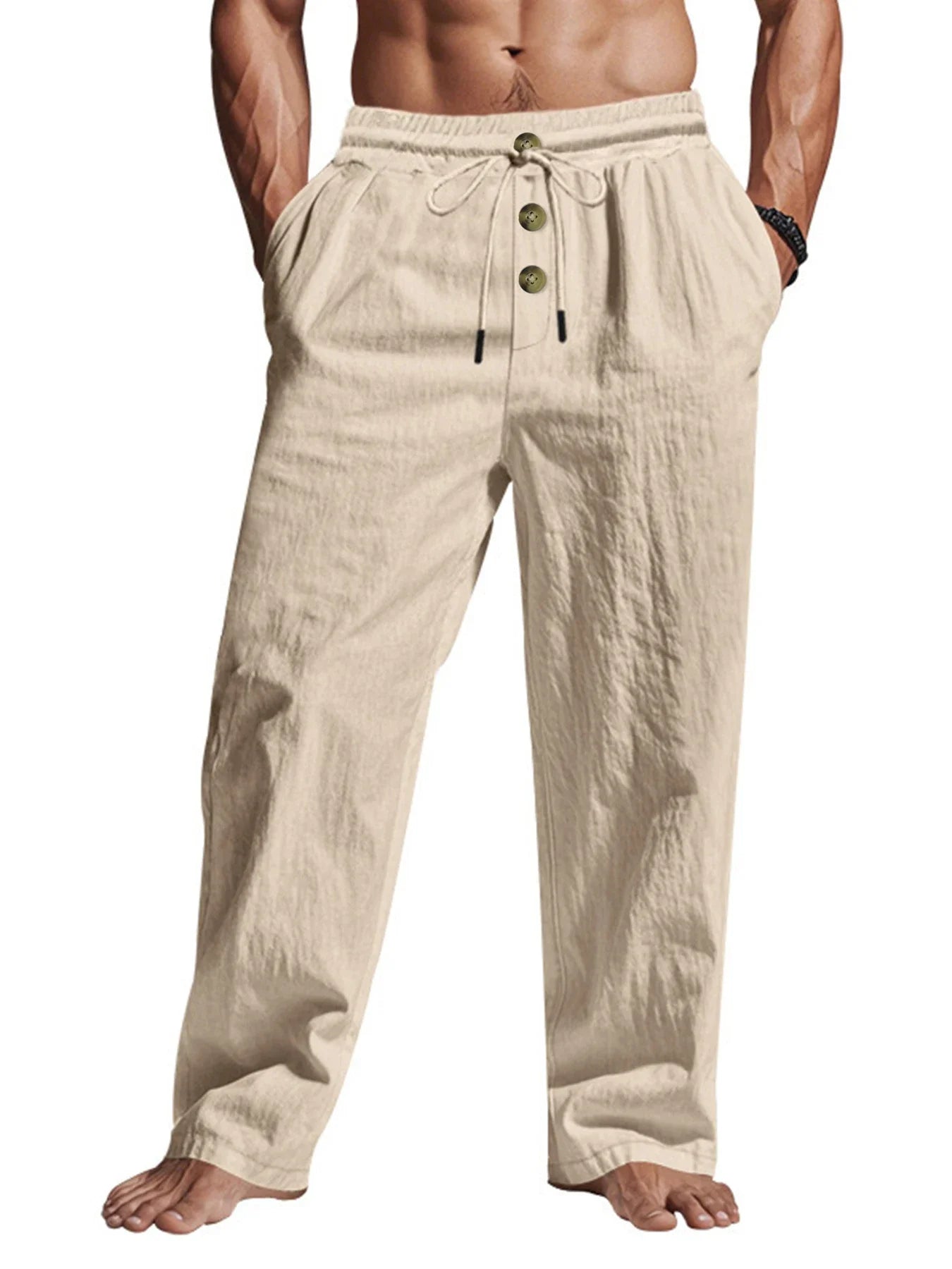 Men's Casual Pants Male Summer Breathable Trousers Solid Color High Quality Sweatpants Hawaiian Beach Sports Jogging Pants