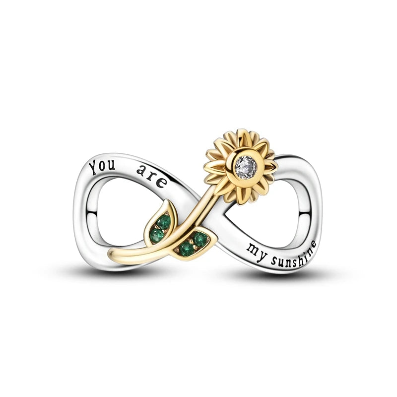 Infinite love charm with sunflower design on a white background