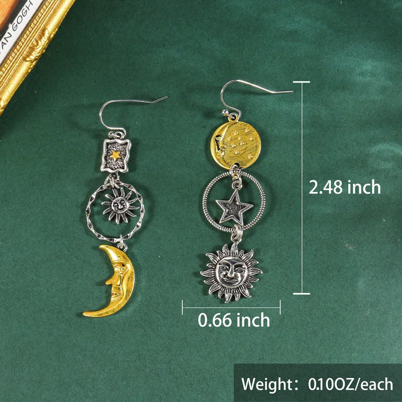 Sun & Moon Face Charms | Celestial Earring Pendants | Asymmetric Jewelry Making Components | Mythology Inspired DIY Supply