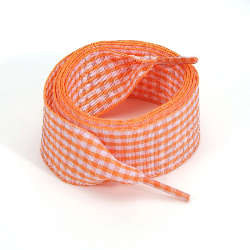 Luxury Pastel Gingham Ribbon Shoelaces | Cute Wide Flat Bow Laces for Sneakers | 1 Pair