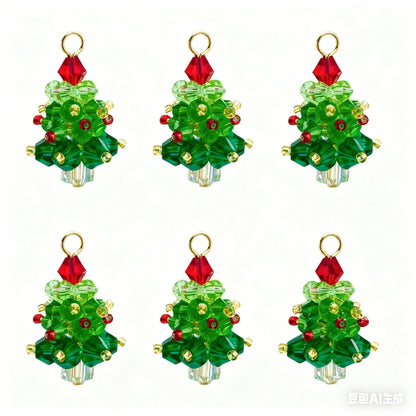 Christmas Tree Beaded Charms | 6pc Crystal Glass Holiday Pendants | Earring & Necklace Charms | DIY Christmas Jewelry Making Supplies