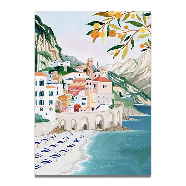 Santorini Lisbon Canvas Wall Art Print Poster Lake Como Central Park Decorative Painting Travel Mural Home Decor Gift Unframed