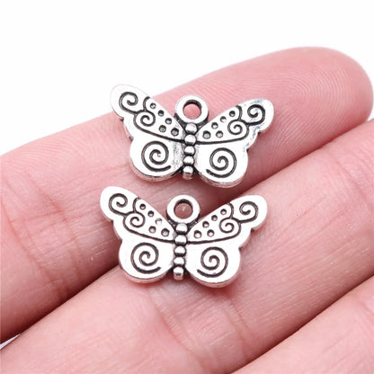 10 Antique Silver Butterfly Charms | Butterfly Pendants for DIY Jewelry Making | Bracelet, Necklace & Earring Supplies