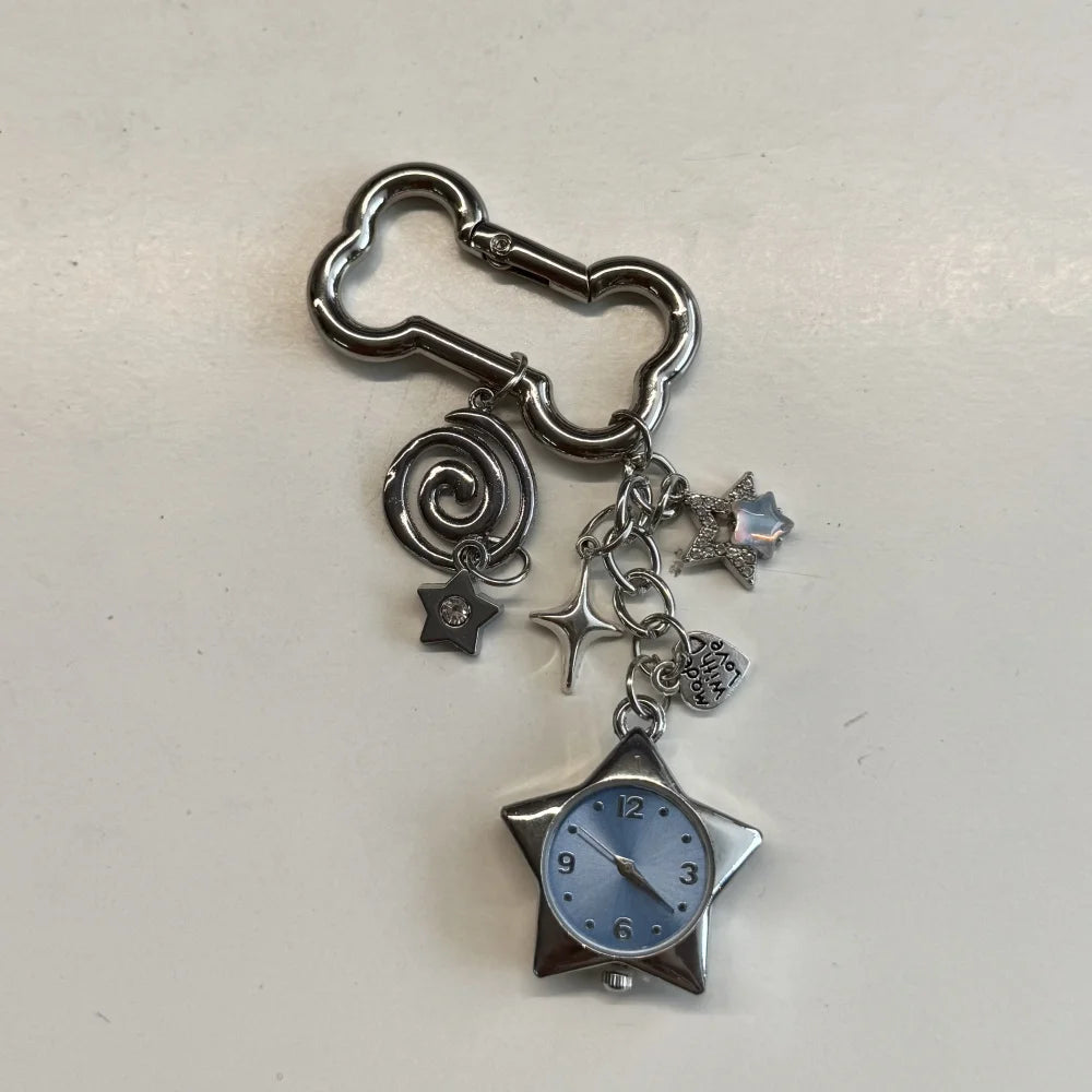 Heart Watch Bag Charm | Functional Clock Keychain | Purse & Backpack Charm with Heart, Key & Crystal Accents