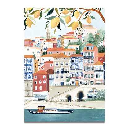 Santorini Lisbon Canvas Wall Art Print Poster Lake Como Central Park Decorative Painting Travel Mural Home Decor Gift Unframed