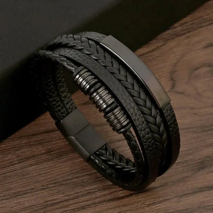 Men’s Multilayer Leather Bracelet | Handwoven Design with Magnetic Alloy Clasp