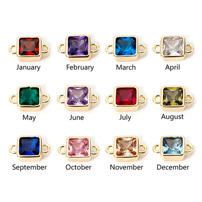 18K Gold Birthstone Connectors | Brass Square Charm Links | 2-Piece DIY Necklace, Bracelet & Earring Jewelry Findings