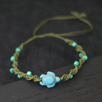 Turtle Charm Bracelet Base | Adjustable Woven Wax Rope Bracelet with 4mm Beads | DIY Beach Bracelet for Adding Charms