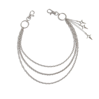 Silver chain with star pendants on a white background