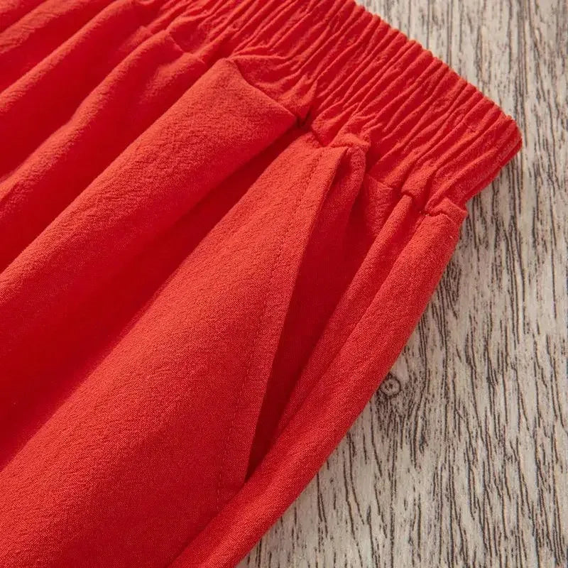 Women Casual Loose Harem Elastic Waist Cotton Linen Pants Ninth Trousers
