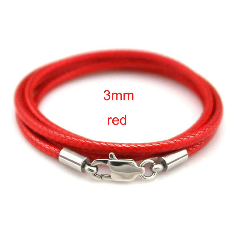 Waxed Leather Cord Necklace | Stainless Steel Clasp Pendant Chain | Adjustable 40–70cm for Men & Women
