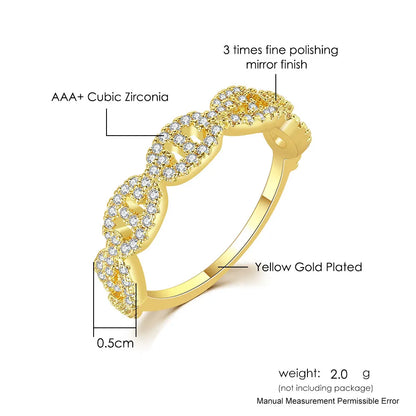 Gold CZ Link Ring | Micro Pave Zircon Chain Ring | Stackable Statement Ring | Punk Minimalist Jewelry for Women | Trendy Gift