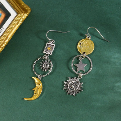 Sun & Moon Face Charms | Celestial Earring Pendants | Asymmetric Jewelry Making Components | Mythology Inspired DIY Supply