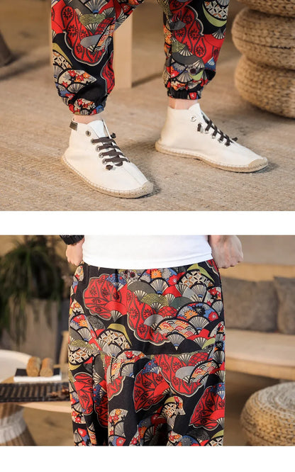 Men Harem Pants Print Retro Drop Crotch Joggers Trousers Men Baggy Loose Nepal Style Men Casual Pants M-5Xl