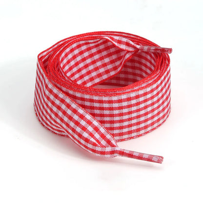 Luxury Pastel Gingham Ribbon Shoelaces | Cute Wide Flat Bow Laces for Sneakers | 1 Pair