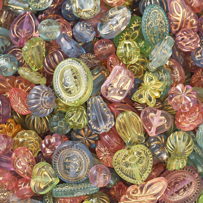 Assorted colorful glass beads with intricate designs.