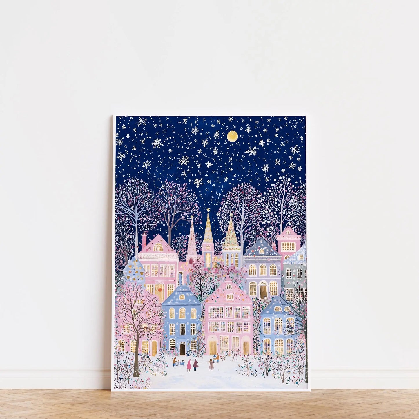 1pc Modern Cityscape Travel Mural Pink Flowers Nature Landscape Buildings Art Poster European City Mural Unframed Home Decor