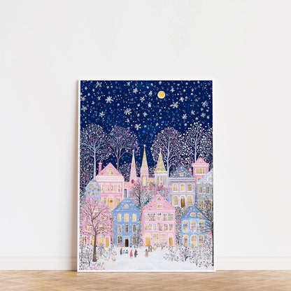 1pc Modern Cityscape Travel Mural Pink Flowers Nature Landscape Buildings Art Poster European City Mural Unframed Home Decor