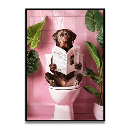Bathroom Cat Reading on Toilet Canvas Wall Art Print Poster Funny Animal Decor Painting Home Room Decor Gift Unframed