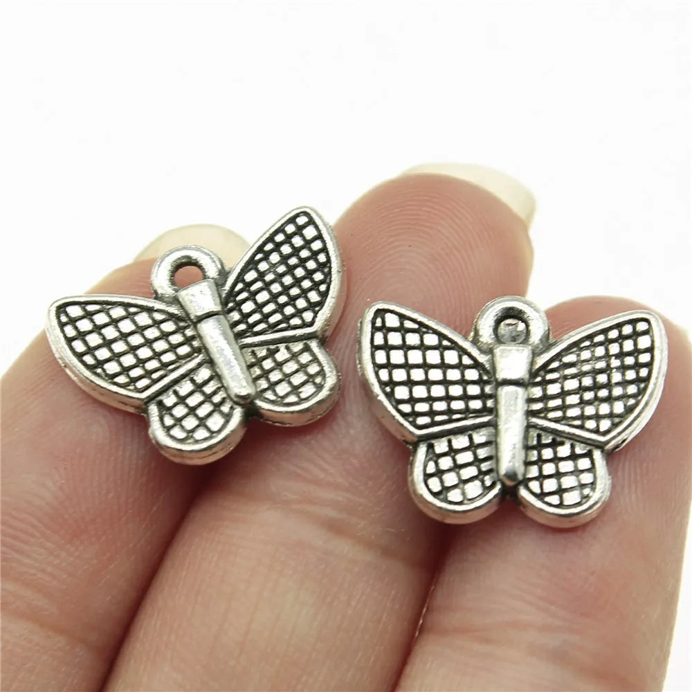 10 Antique Silver Butterfly Charms | Butterfly Pendants for DIY Jewelry Making | Bracelet, Necklace & Earring Supplies