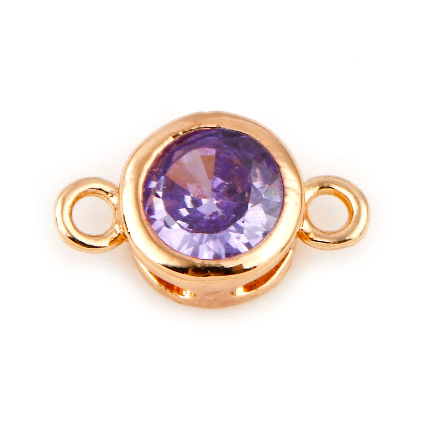 Gold Birthstone Connector Charms | Copper Round Cubic Zirconia Links | 2-Piece DIY Necklace, Bracelet & Earring Jewelry Findings