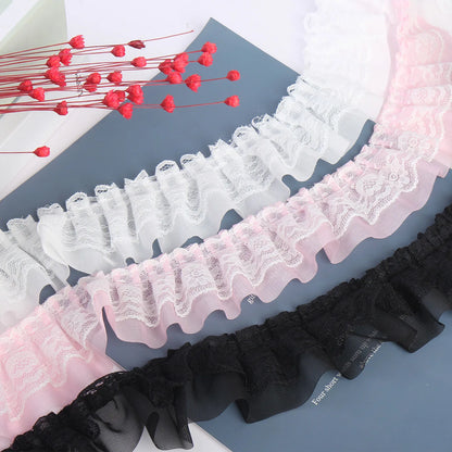 Pleated Chiffon Lace Trim | 2 Yards Double Layer Ruffle Ribbon | 5cm Sewing Trim for Clothing, Wedding Decor & DIY Crafts #SewingSupplies #ChiffonTrim
