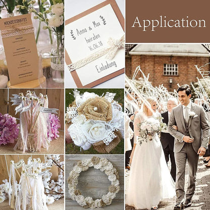 Collage of wedding-themed items and a couple walking together.