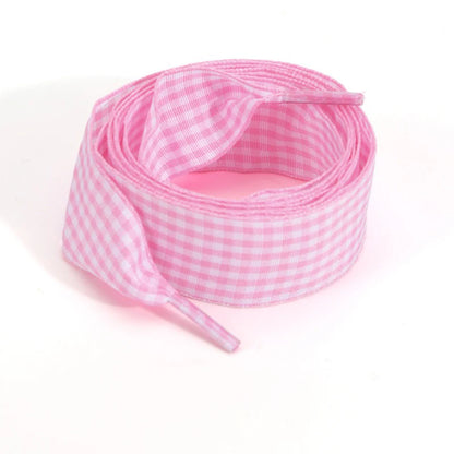 Luxury Pastel Gingham Ribbon Shoelaces | Cute Wide Flat Bow Laces for Sneakers | 1 Pair