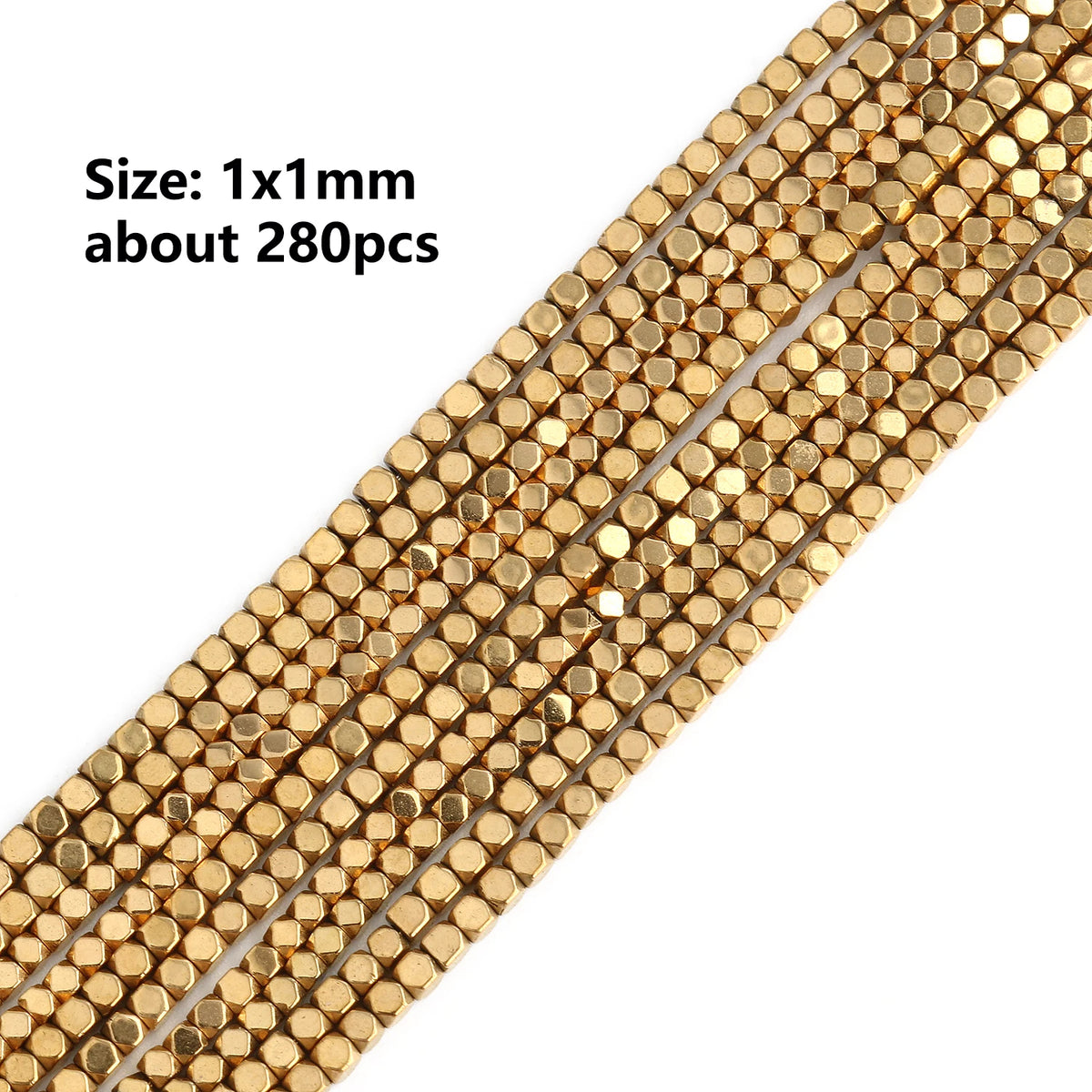Gold Plated Hematite Beads | 4mm Heart, Cube, Rondelle & Irregular Spacer Beads | 15-Inch Jewelry-Making Strand