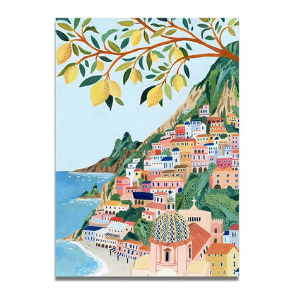 Santorini Lisbon Canvas Wall Art Print Poster Lake Como Central Park Decorative Painting Travel Mural Home Decor Gift Unframed
