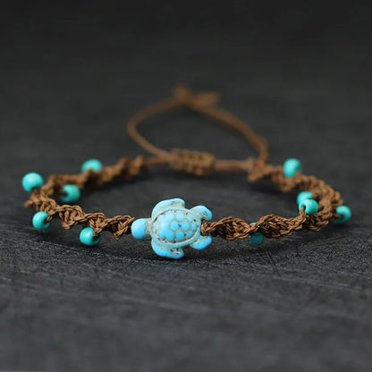 Turtle Charm Bracelet Base | Adjustable Woven Wax Rope Bracelet with 4mm Beads | DIY Beach Bracelet for Adding Charms