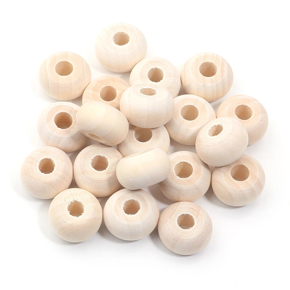 Wooden beads on a white background
