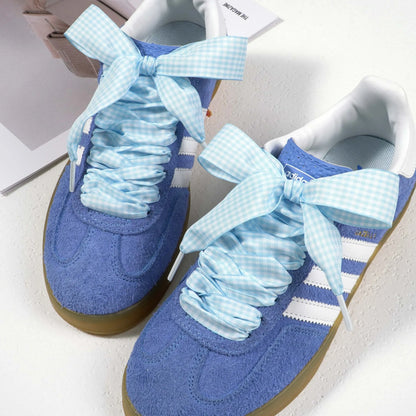 Luxury Pastel Gingham Ribbon Shoelaces | Cute Wide Flat Bow Laces for Sneakers | 1 Pair
