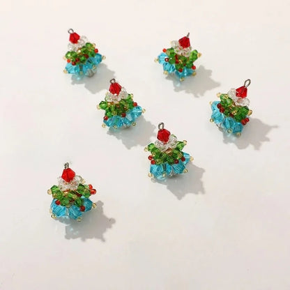 Christmas Tree Beaded Charms | 6pc Crystal Glass Holiday Pendants | Earring & Necklace Charms | DIY Christmas Jewelry Making Supplies