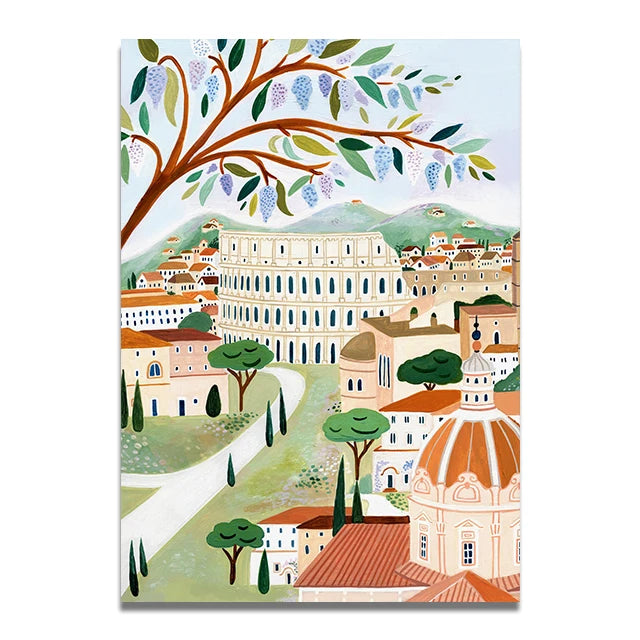 Santorini Lisbon Canvas Wall Art Print Poster Lake Como Central Park Decorative Painting Travel Mural Home Decor Gift Unframed