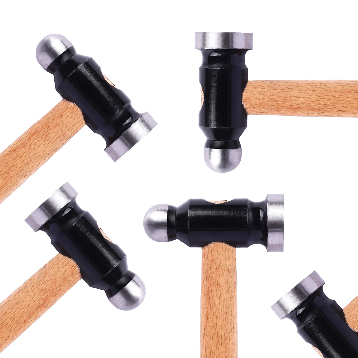 Wooden dowels with metal connectors on a white background