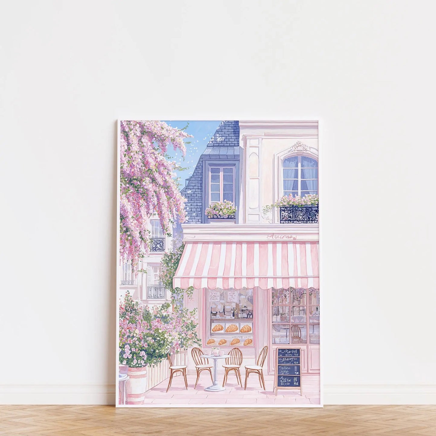 1pc Modern Cityscape Travel Mural Pink Flowers Nature Landscape Buildings Art Poster European City Mural Unframed Home Decor
