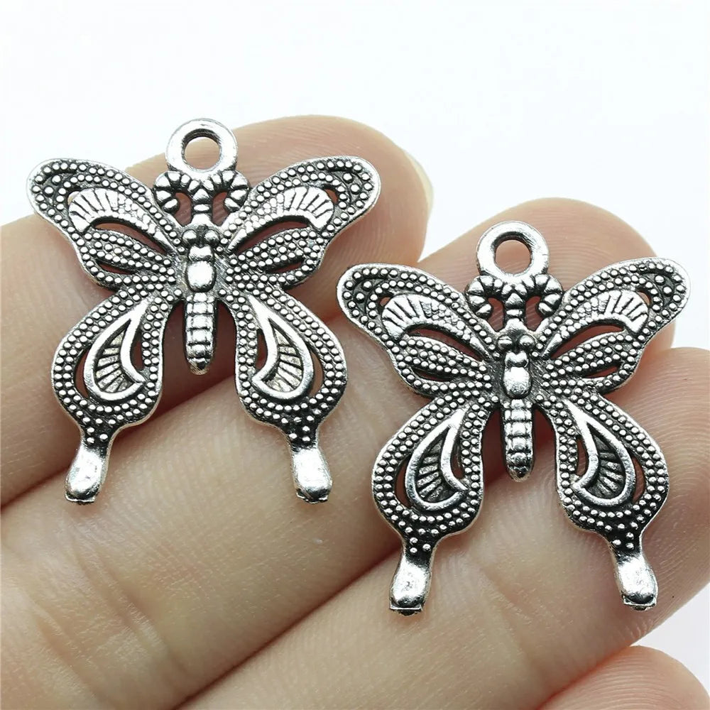 10 Antique Silver Butterfly Charms | Butterfly Pendants for DIY Jewelry Making | Bracelet, Necklace & Earring Supplies