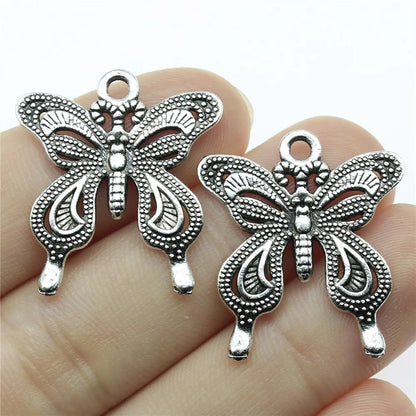 10 Antique Silver Butterfly Charms | Butterfly Pendants for DIY Jewelry Making | Bracelet, Necklace & Earring Supplies