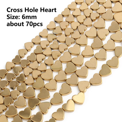 Gold Plated Hematite Beads | 4mm Heart, Cube, Rondelle & Irregular Spacer Beads | 15-Inch Jewelry-Making Strand