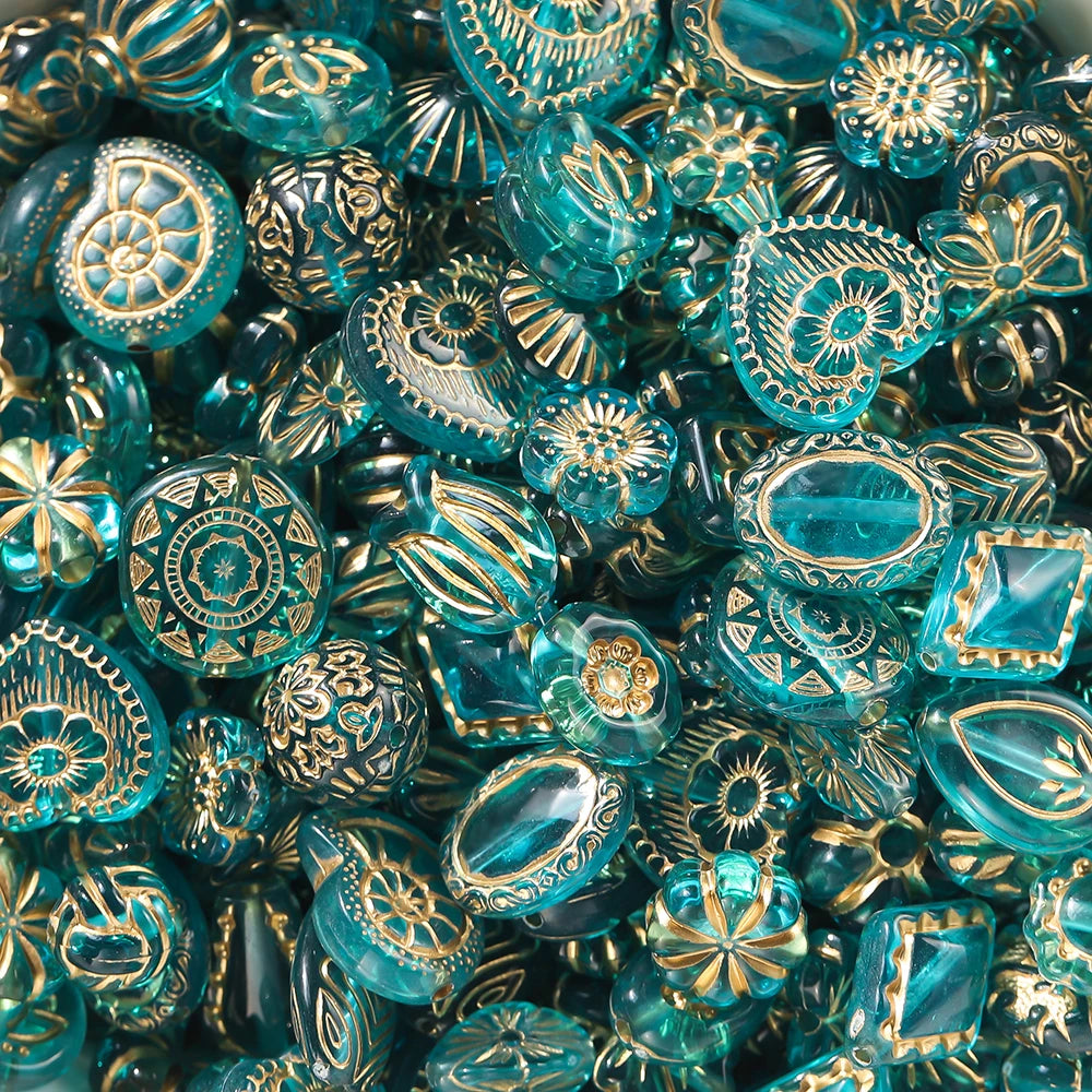 Collection of blue and gold decorative beads