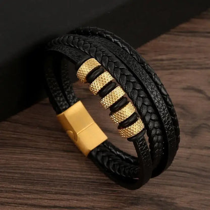 Men’s Multilayer Leather Bracelet | Handwoven Design with Magnetic Alloy Clasp