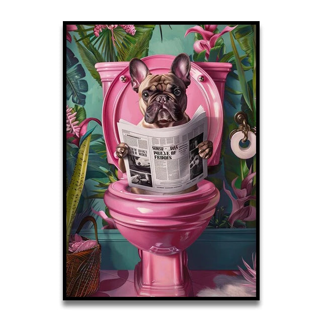 Bathroom Cat Reading on Toilet Canvas Wall Art Print Poster Funny Animal Decor Painting Home Room Decor Gift Unframed