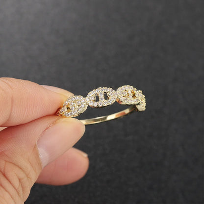 Gold CZ Link Ring | Micro Pave Zircon Chain Ring | Stackable Statement Ring | Punk Minimalist Jewelry for Women | Trendy Gift